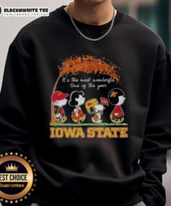 Alt Text: Awesome Iowa State Cyclones X Peanuts Snoopy sweatshirt for autumn, celebrating 'It's the Most Wonderful Time of the Year.'