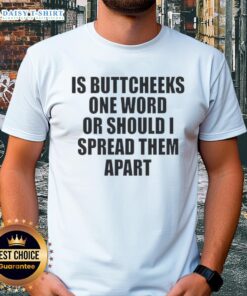 Awesome Is Buttcheeks One Word Or Should I Spread Them Apart T-Shirt design featuring humorous text on a casual tee.