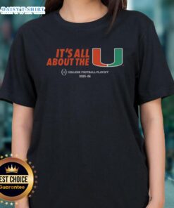 Alt Text: Ladies tee featuring Miami Hurricanes logo for 2025-26 CFP College Football Playoff, perfect for fans.