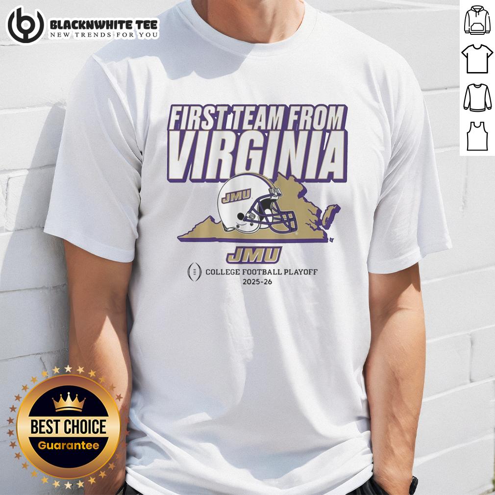 Awesome Jmu Football Cfp'S First Team From Virginia T Shirt Awesome JMU Football CFP First Team from Virginia T-shirt featuring bold graphics and team colors for fans.