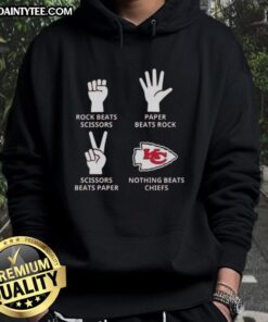Awesome Kansas City Chiefs hoodie featuring 'Nothing Beats Rock, Scissors, Paper Beats Rock, Scissors Beats Paper' design.