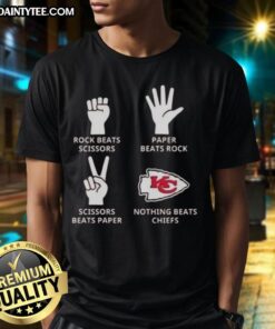 Awesome Kansas City Chiefs T-shirt featuring 'Nothing Beats Rock Beats Scissors Paper Beats Rock Scissors Beats Paper' design.