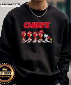 Awesome Kansas City Chiefs X Peanuts Snoopy and Friends Abbey Road sweatshirt featuring iconic characters on a vibrant design.