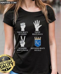 Awesome Kansas City Royals ladies' tee featuring 'Nothing Beats Rock, Paper, Scissors' design for fans.