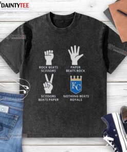 Awesome Kansas City Royals washed t-shirt featuring a fun rock-paper-scissors design for fans and sports enthusiasts.