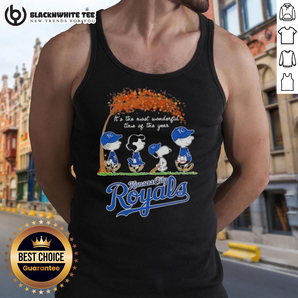 Awesome Kansas City Royals X Peanuts Snoopy And Friends Autumn It's The Most Wonderful Time Of The Year Tank Top Awesome Kansas City Royals X Peanuts Snoopy and Friends autumn tank top, perfect for celebrating the season in style.