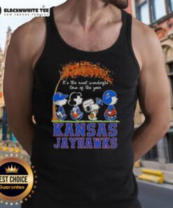 Awesome Kansas Jayhawks X Peanuts Snoopy and Friends autumn tank top, perfect for the most wonderful time of the year.