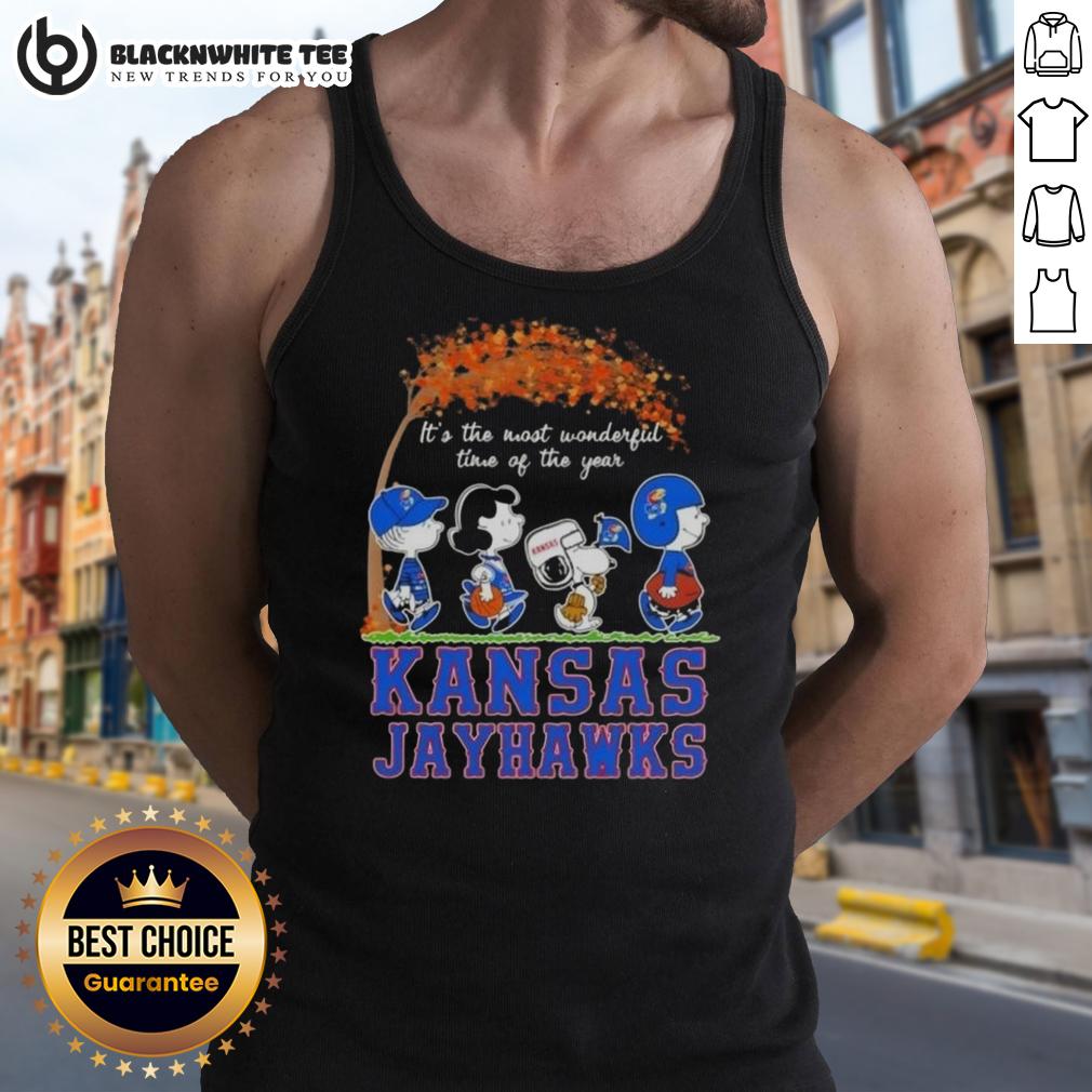 Awesome Kansas Jayhawks X Peanuts Snoopy And Friends Autumn It's The Most Wonderful Time Of The Year Tank Top Awesome Kansas Jayhawks X Peanuts Snoopy and Friends autumn tank top, perfect for the most wonderful time of the year.