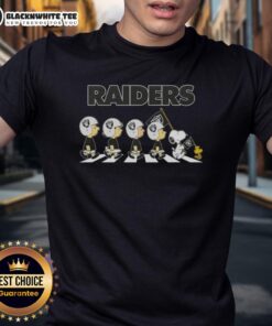 Awesome Las Vegas Raiders X Peanuts Snoopy and Friends Abbey Road T-Shirt featuring iconic characters in stylish design.