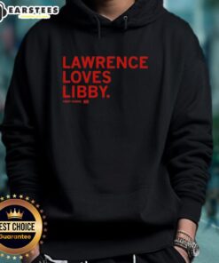 Awesome Lawrence loves Libby Fandel hoodie displayed on a mannequin, showcasing its stylish design and vibrant colors.