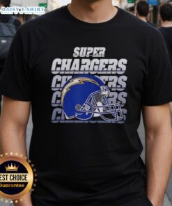 Alt Text: Awesome Los Angeles Chargers Football Super Chargers helmet graphic on stylish t-shirt for fans.