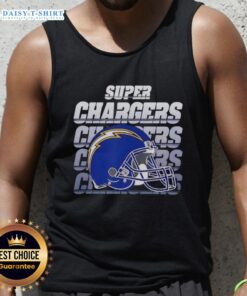 Alt Text: Stylish Los Angeles Chargers football tank top featuring Super Chargers helmet design, perfect for game day wear.