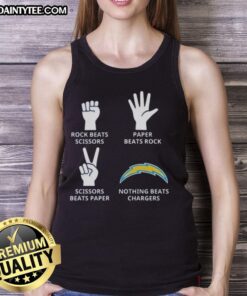 Awesome Los Angeles Chargers tank top featuring a fun rock-paper-scissors design for sports fans.