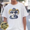 Awesome Los Angeles Rams mascot in a beanie and sunglasses on a stylish t-shirt, perfect for football fans.