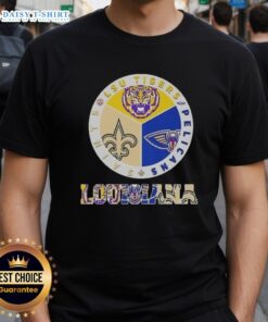 Awesome Louisiana City sports T-shirt featuring LSU Tigers, Pelicans, and Saints logos for passionate fans.