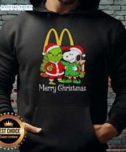 Awesome McDonald's x Grinch and Snoopy Merry Christmas hoodie featuring festive designs for holiday cheer.