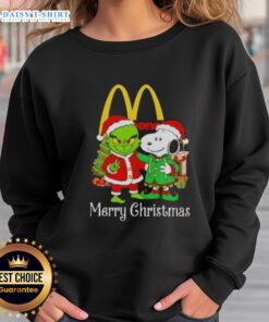 Awesome McDonald's X Grinch and Snoopy Merry Christmas sweatshirt featuring festive designs for holiday cheer.