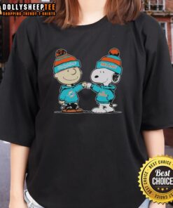 Awesome Miami Dolphins Snoopy and Charlie Brown best friends ladies tee featuring vibrant graphics and a playful design.