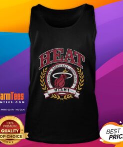 Retro Miami Heat NBA logo tank top with laurel wreath frame, perfect for basketball fans and stylish summer wear.