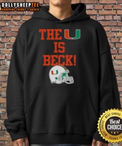 Alt Text: Awesome Miami Hurricanes football hoodie featuring The U Is Beck design and a striking helmet graphic.