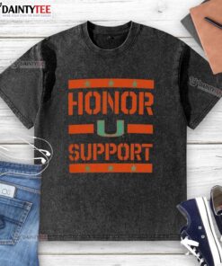 Alt Text: Awesome Miami Hurricanes Honor Support washed t-shirt in vibrant colors, perfect for fans and game day apparel.