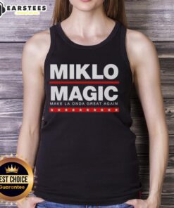Awesome Miklo Magic 'Make La Onda Great Again' tank top featuring vibrant colors and bold graphics for stylish summer wear.