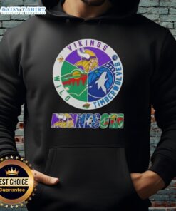 Awesome Minnesota City Sports hoodie featuring Vikings, Timberwolves, and Wild logos for fans of Minnesota teams.