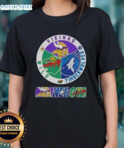 Awesome Minnesota City sports ladies tee featuring Vikings, Timberwolves, and Wild logos for fans and casual wear.