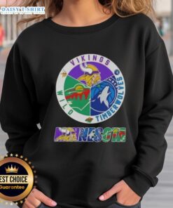 Awesome Minnesota City Sports sweatshirt featuring Vikings, Timberwolves, and Wild logos for fans of all three teams.