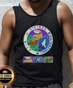 Alt Text: Awesome Minnesota City sports tank top featuring Vikings, Timberwolves, and Wild logos in vibrant colors.