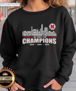 Alt Text: Awesome Nebraska Huskers Big Three-Peat Champions 2025 Sweatshirt featuring vibrant team colors and logo.
