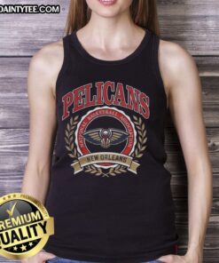 Awesome New Orleans Pelicans NBA logo with laurel wreath frame on a retro tank top design.