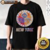 Awesome New York Knicks, Mets, and Giants mashup logo t-shirt showcasing vibrant team colors and unique design.