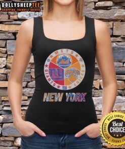 Awesome New York Knicks, Mets, Giants mashup logo tank top showcasing team spirit and style for sports fans.