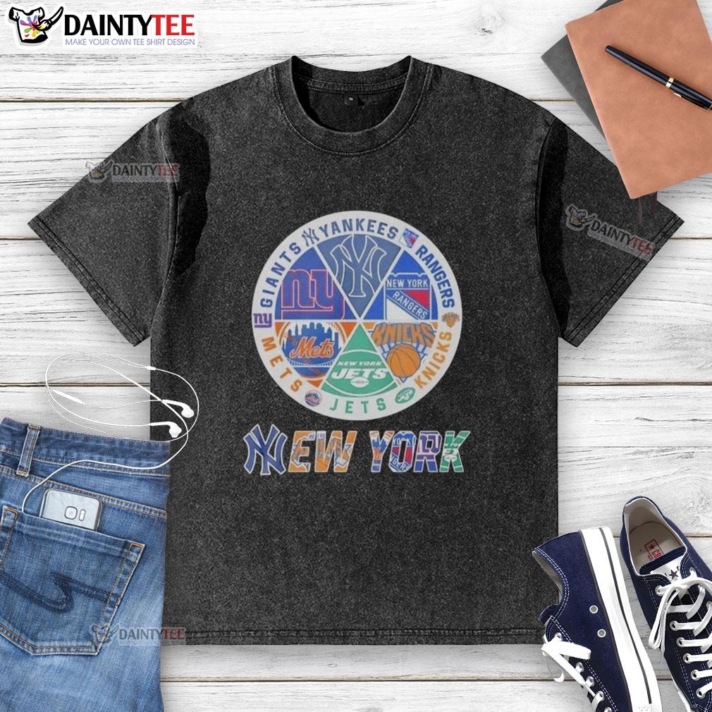 awesome-new-york-mets-new-york-knicks-new-york-giants-new-york-knicks-and-rangers-mashup-logo-washed-t-shirt Alt Text: Awesome New York Mets, Knicks, Giants, and Rangers mashup logo on a washed t-shirt, perfect for NYC sports fans.