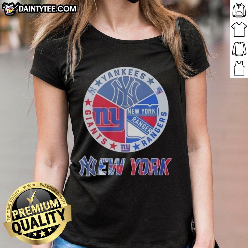 awesome-new-york-yankees-new-york-rangers-new-york-giants-mashup-logo-ladies-tee Awesome New York Yankees, Rangers, and Giants mashup logo on a stylish ladies tee for sports fans.