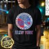 Alt Text: Awesome New York Yankees, Rangers, and Giants mashup logo t-shirt showcasing vibrant team colors and designs.