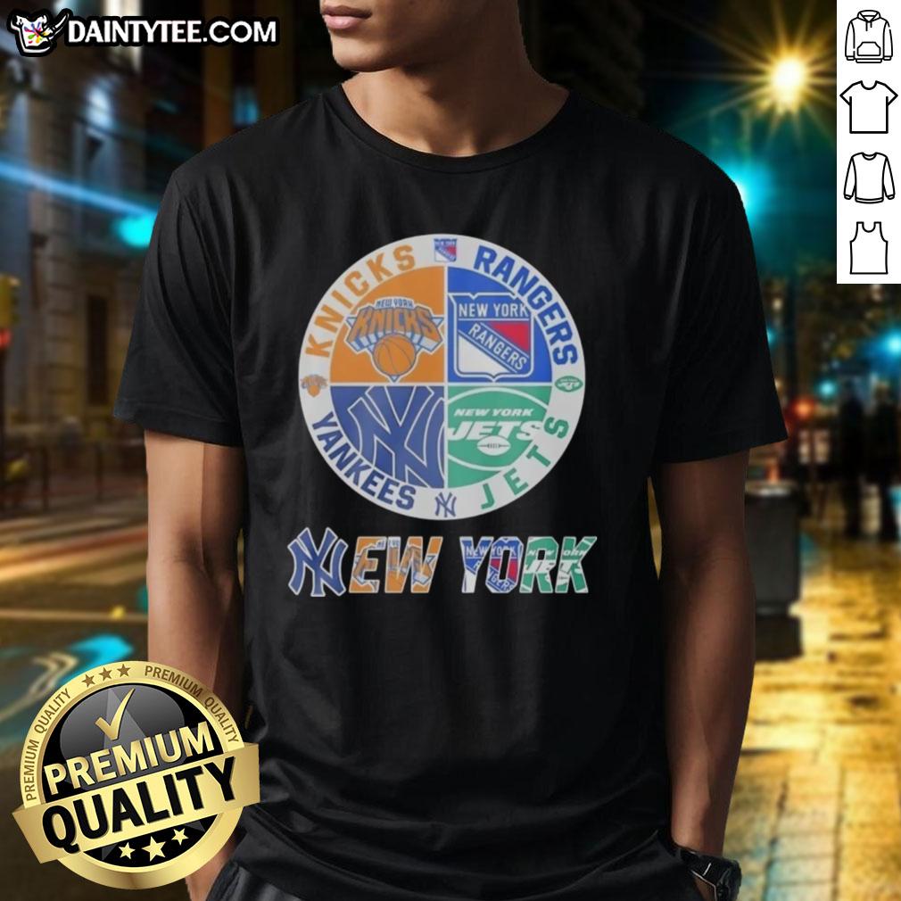 awesome-new-york-yankees-new-york-rangers-new-york-jets-new-york-knicks-mashup-logo-t-shirt-1 Alt Text: Awesome New York Yankees, Rangers, Jets, Knicks mashup logo t-shirt showcasing NYC sports team pride.