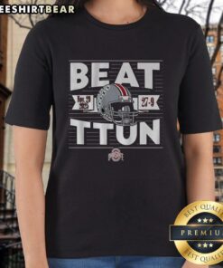 Ohio State Buckeyes football ladies tee celebrating victory over TTUN in The Game 2025, featuring bold team graphics.