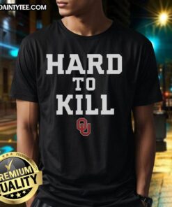 Alt Text: Awesome Oklahoma Sooners Football Hard To Kill Logo T-Shirt featuring the iconic Sooners logo in bold colors.