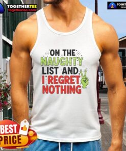 Awesome on the Naughty List and I Regret Nothing tank top in festive colors, perfect for holiday parties and celebrations.