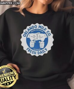 Awesome Orlando Milk Co. 100% Organic Logo Sweatshirt, fresh daily, imported from Germany, stylish and eco-friendly.