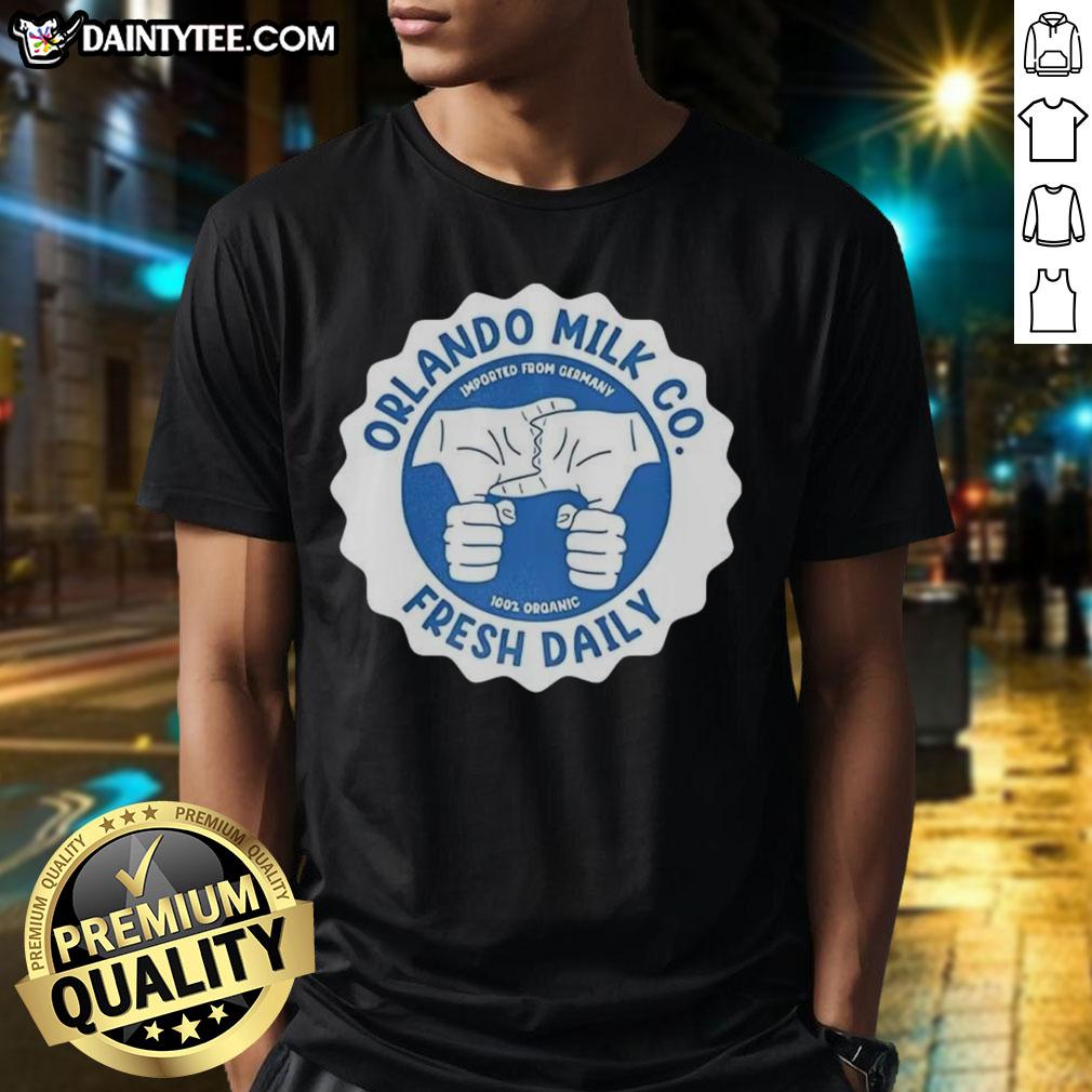 awesome-orlando-milk-co-fresh-daily-imported-from-germany-100-percent-organic-logo-t-shirt Awesome Orlando Milk Co logo t-shirt featuring '100% Organic' design, imported from Germany for eco-conscious consumers.