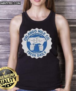Awesome Orlando Milk Co. logo tank top, featuring fresh daily and 100% organic design imported from Germany.
