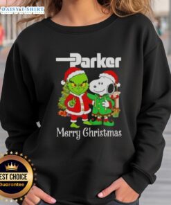 Awesome Parker Hannifin X Grinch and Snoopy Merry Christmas Sweatshirt featuring festive holiday graphics.