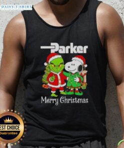 Alt Text: Awesome Parker Hannifin X Grinch and Snoopy Merry Christmas tank top featuring festive holiday designs.