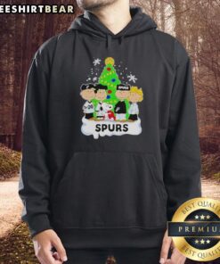 Awesome Peanuts comic Christmas tree design on a San Antonio Spurs graphic hoodie for festive basketball fans.