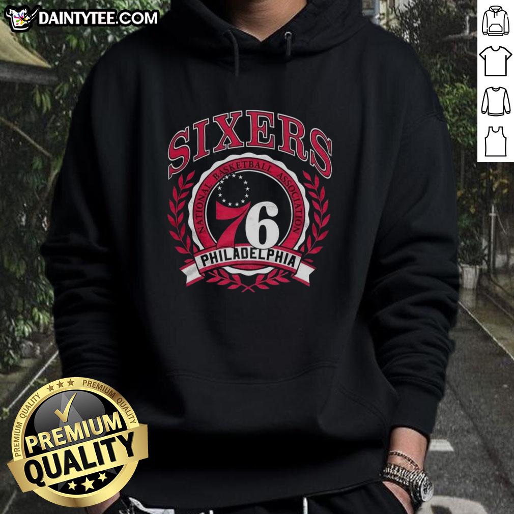 awesome-philadelphia-76ers-national-basketball-association-logo-laurel-wreath-frame-retro-hoodie Alt Text: Retro hoodie featuring the Philadelphia 76ers NBA logo framed by a laurel wreath, perfect for basketball fans.