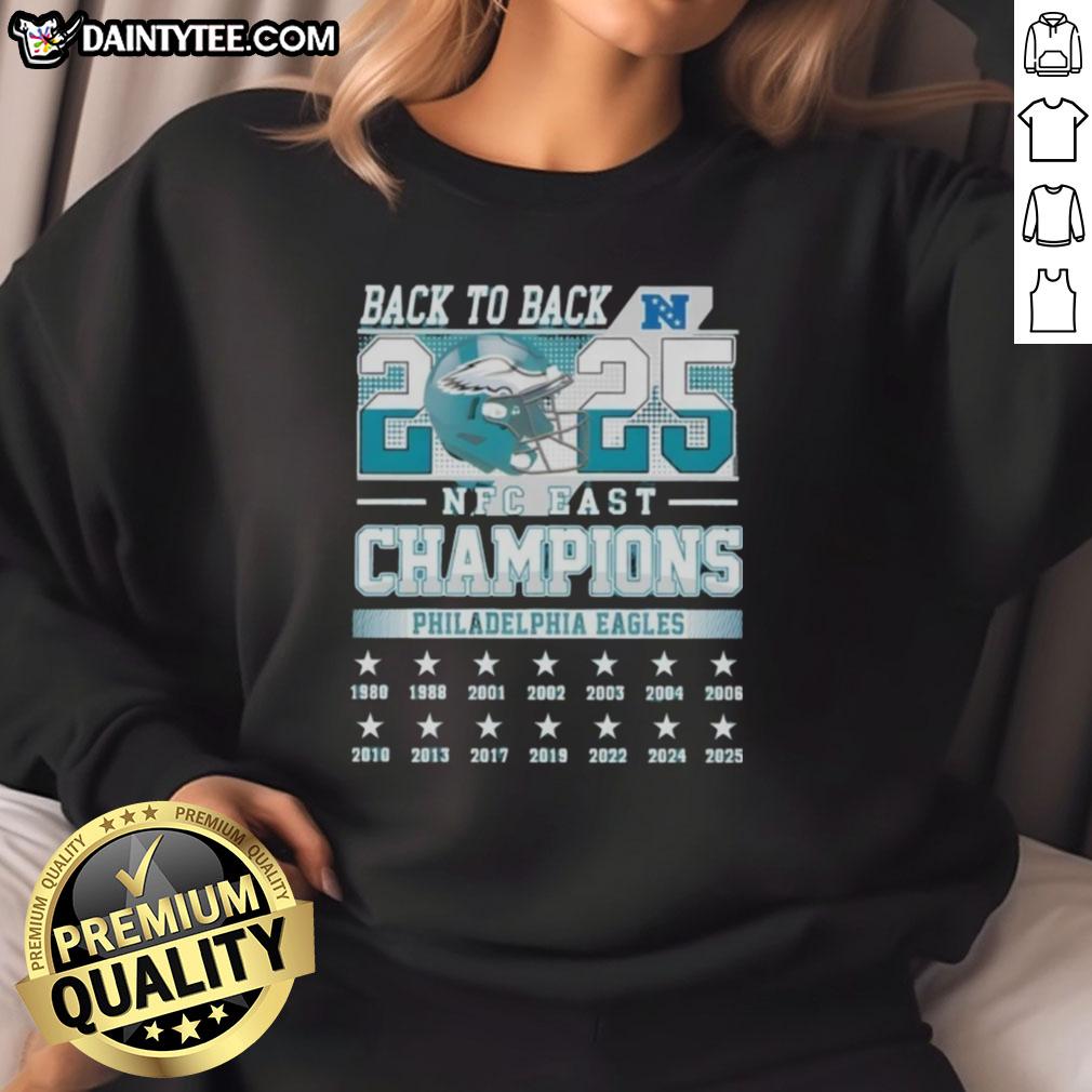 awesome-philadelphia-eagles-football-nfc-east-champions-back-to-back-2025-sweatshirt Awesome Philadelphia Eagles Football NFC East Champions Back-to-Back 2025 sweatshirt featuring team logo and colors.