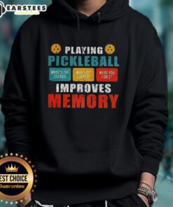 Vintage hoodie featuring 'Awesome Playing Pickleball Improves Memory' design, perfect for pickleball enthusiasts.